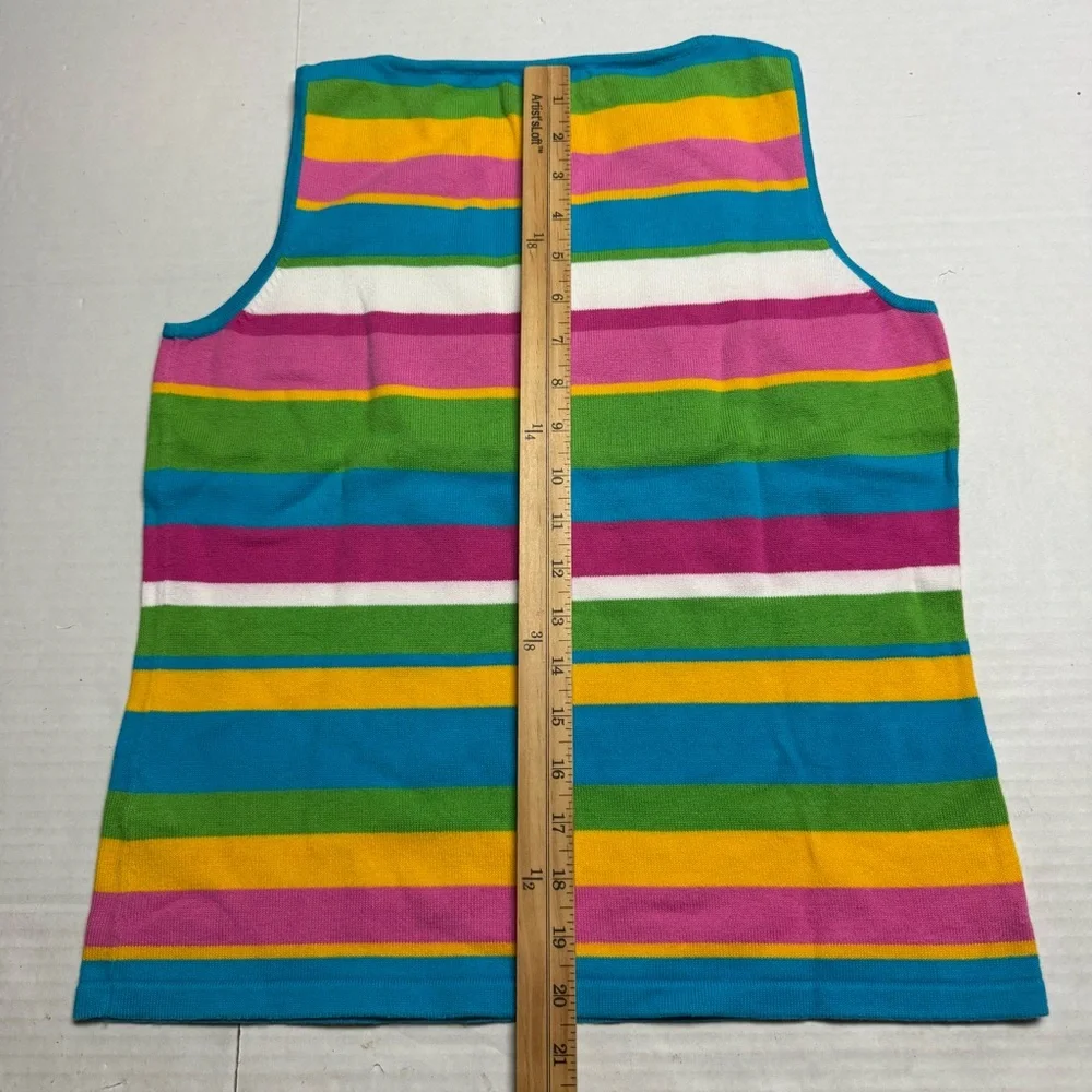 Vintage 80s-90s Lauren Ralph Lauren Petite Striped Sleeveless Knit Top Size: P/S - Picture 10 of 11